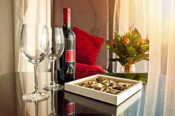 Wine and chocolates - romantic evening