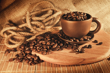 cup with coffee beans