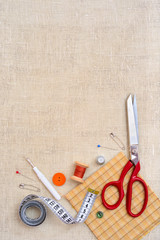 Copyspace frame with sewing tools and accesories