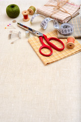 Copyspace frame with sewing tools and accesories
