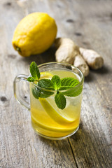 tea with lemon and ginger, mint
