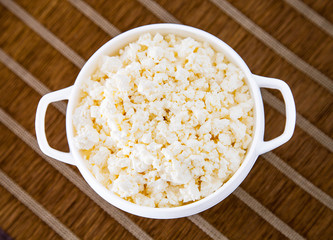 Fresh cottage cheese in a bowl