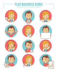 Set of flat business icons with businessmans and businesswomen