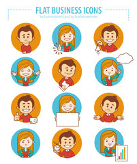 Set of flat business icons with businessmans and businesswomen