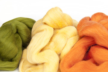 Felting activity - colorful wool slivers closeup