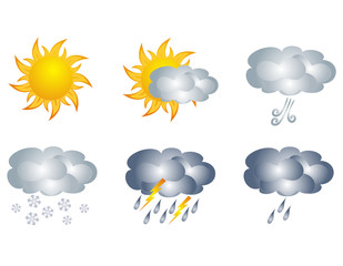 Weather icons, isolated on white, vector