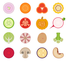 Vector vegetables set of icons rounded style