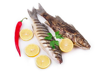 grilled seabass fish.