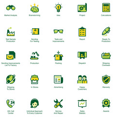 Manufacturing and distribution icon set
