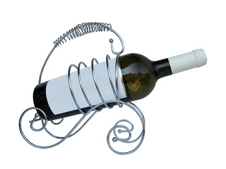 Wine bottle in a support isolated on white background