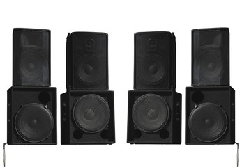 Old powerful stage concerto audio speakers isolated on white - obrazy, fototapety, plakaty