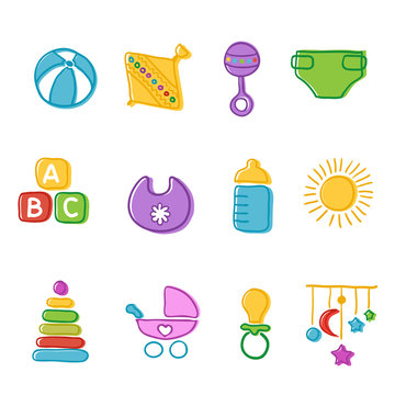vector card with colorful baby icons