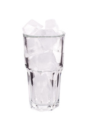 Glass with ice cubes.