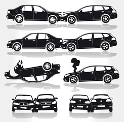 Vector Car Crashes - Side - Front - Back view