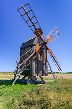 Traditional Swedish wooden windmill from 1800 century