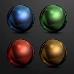 Metallic color balls on black, vector illustration