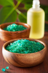 Fototapeta na wymiar green herbal salt for healthy spa bath