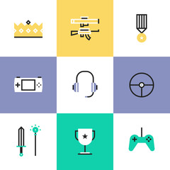 Indie gaming elements pictogram icons set