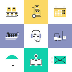 Logistics industry services pictogram icons set