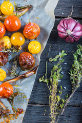 Helthy clean eating,roasted tomato with herbs from above