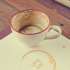 empty and dirty cup of coffee retro tone.