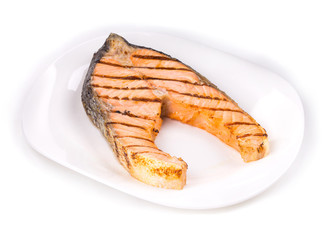 Crispy grilled salmon steak