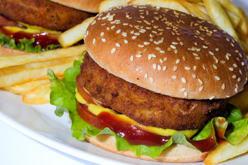 Big vegetable burger and french fries