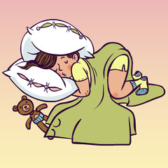 Funny vector cartoon sleeping baby