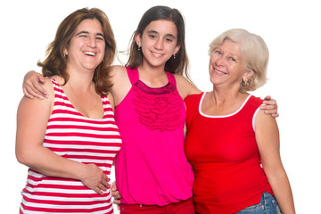 Family of hispanic women isolated on a white background