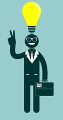 Creative businessman pointing at light bulb as a symbol of