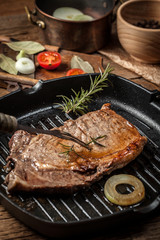 Fried beef steak.