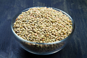 lentils on glass bowl