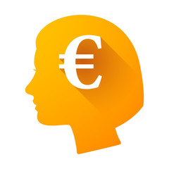 Female head icon with an euro