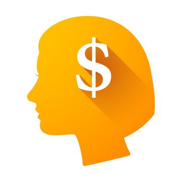 Female head icon with a dollar
