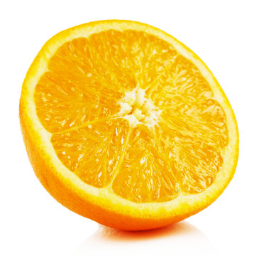 Juicy half of orange isolated on white