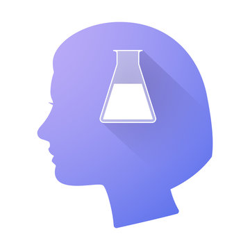 Female head icon with a chemical test tube