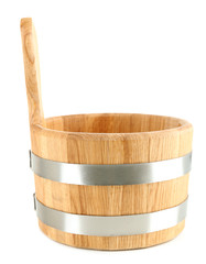 Oaken bucket for sauna, isolated on white