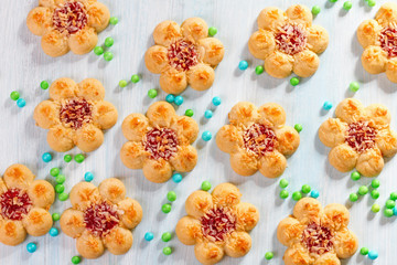 Cookies background n the shape of flowers.