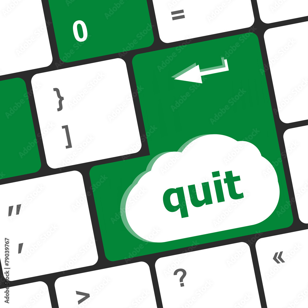 Poster quit button on black internet computer keyboard