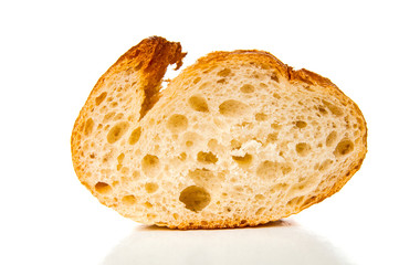 Slice of bread on white background