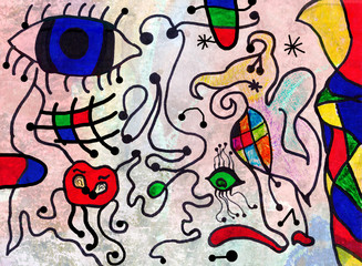 Colorful abstract art painting by a ten years old child