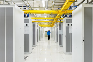 worker checking in the Telecommunication room © hxdyl