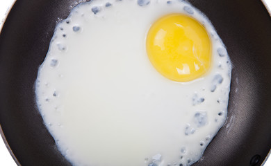 Scrambled eggs in a frying pan
