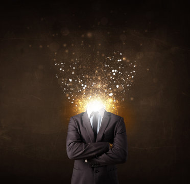 Business man with glowing exploding head