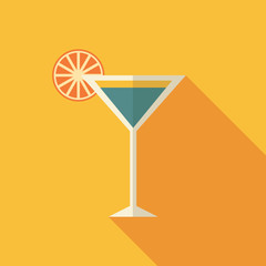 Cocktail icon in modern flat design, long shadow. Alcohol