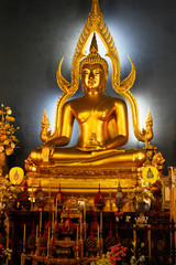 sculpture of golden Buddha in Thai temple, Bangkok