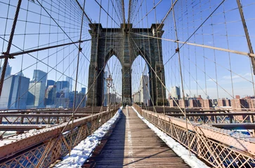 Papier Peint photo Lavable Brooklyn Bridge Pont de Brooklyn, hiver - New York City