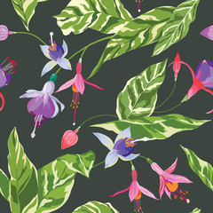 Tropical Flowers and Leaves Background