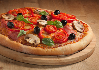 Tasty, flavorful pizza isolated on white background
