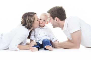 family with his two parent isolated on white background